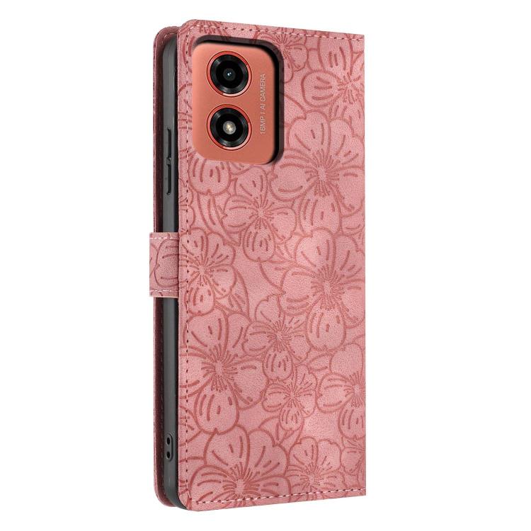 For Motorola Moto G04 / G24 / E14 Cherry Blossoms Embossed Leather Phone Case