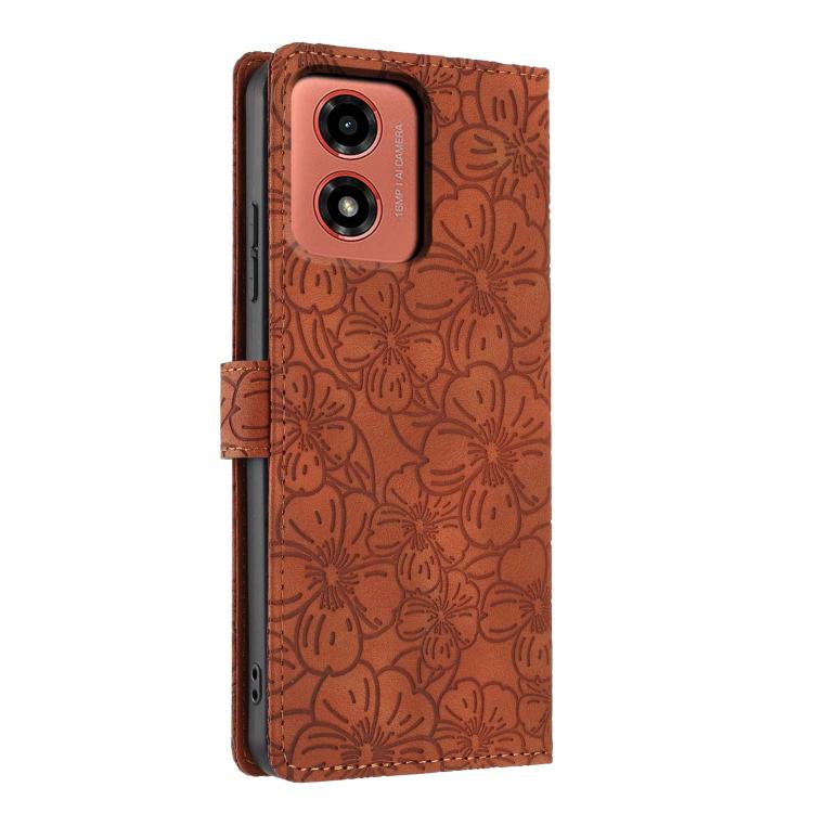 For Motorola Moto G04 / G24 / E14 Cherry Blossoms Embossed Leather Phone Case