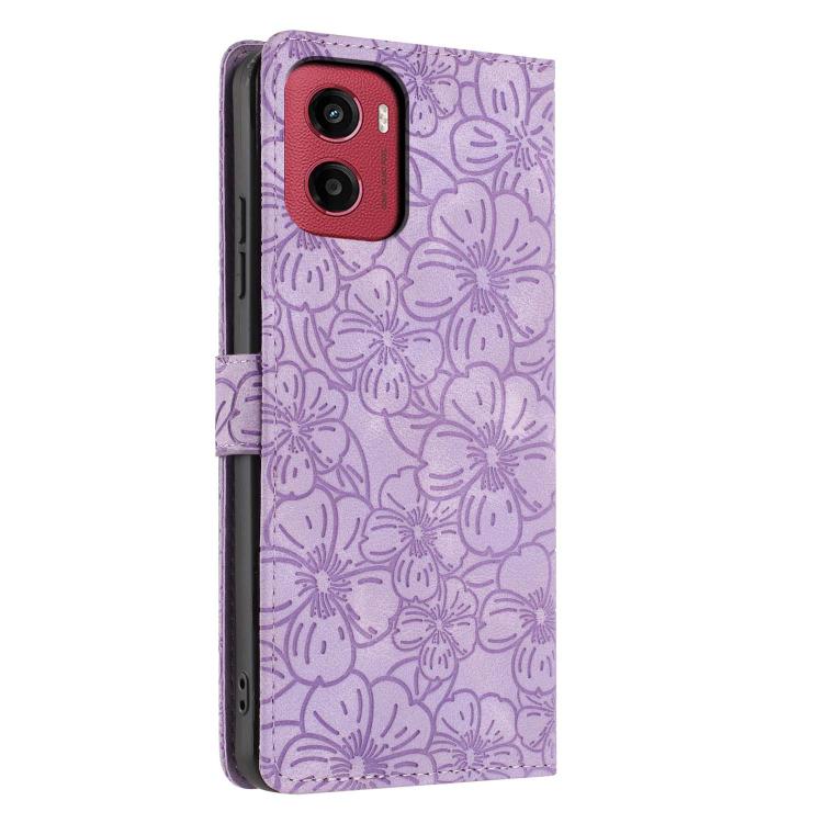 For Motorola Moto G05 Cherry Blossoms Embossed Leather Phone Case
