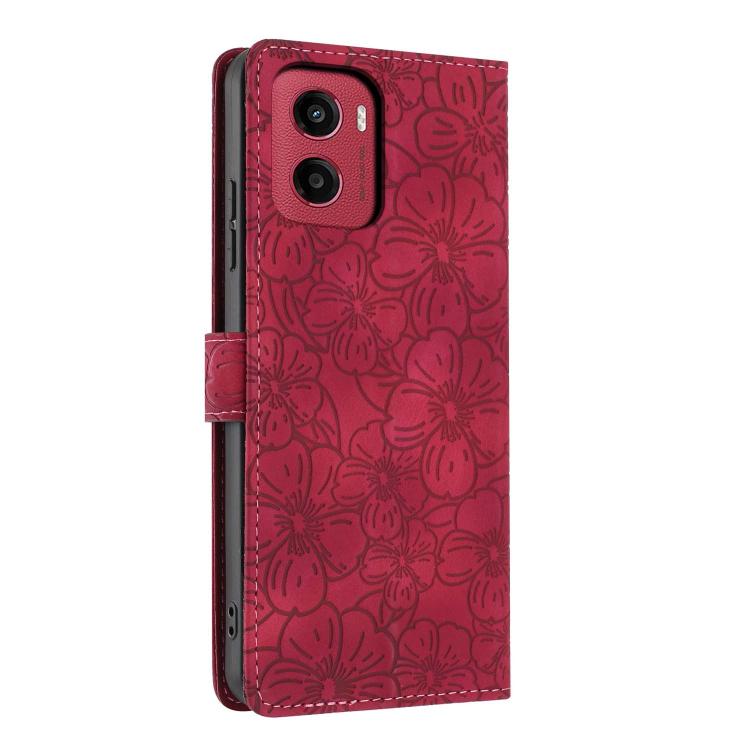 For Motorola Moto G05 Cherry Blossoms Embossed Leather Phone Case