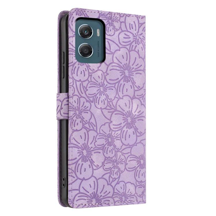 For Motorola Moto G06 Cherry Blossoms Embossed Leather Phone Case