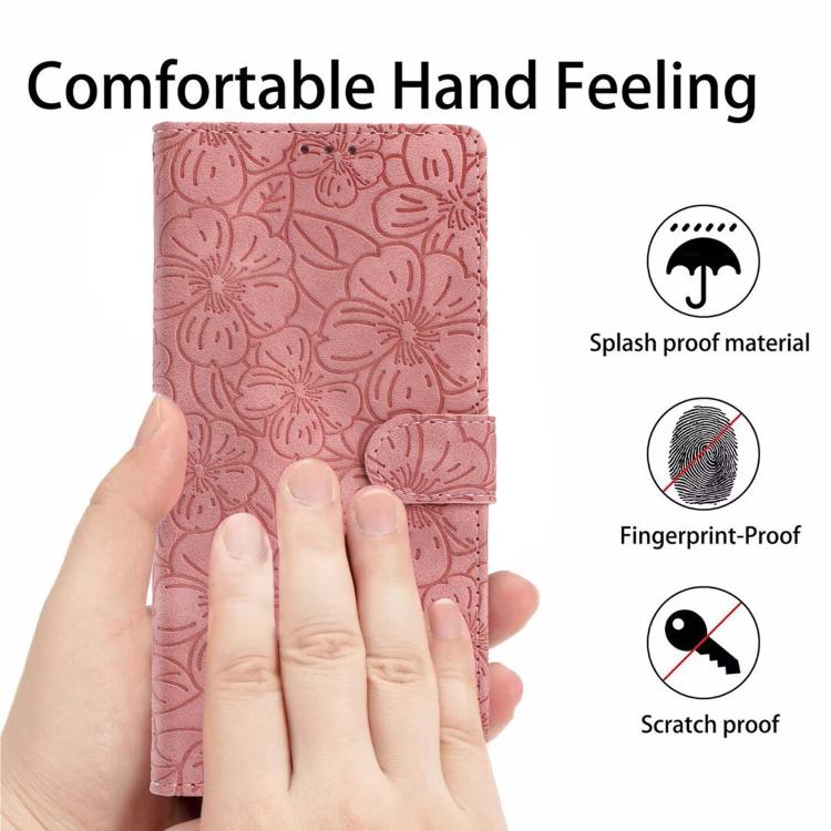 For Motorola Moto G06 Cherry Blossoms Embossed Leather Phone Case