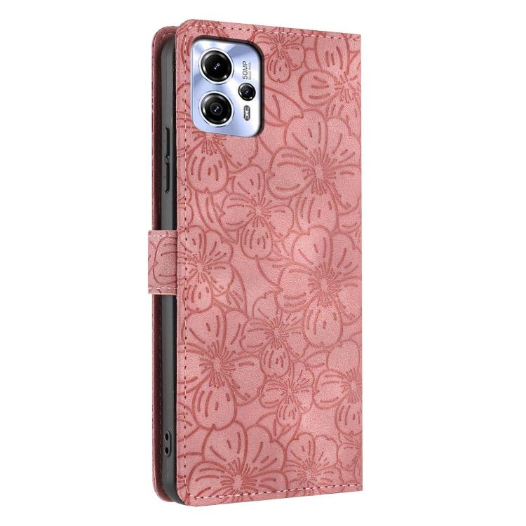 For Motorola Moto G13 / G23 / G53 Cherry Blossoms Embossed Leather Phone Case