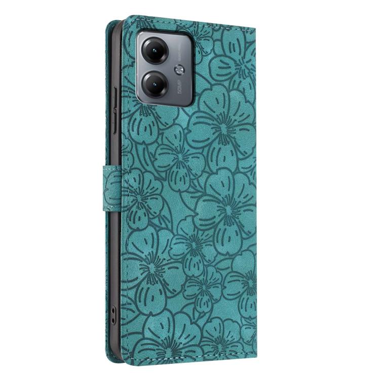 For Motorola Moto G14 Cherry Blossoms Embossed Leather Phone Case