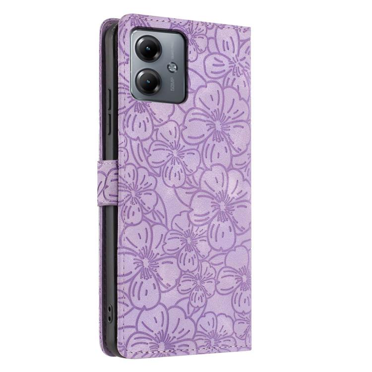 For Motorola Moto G14 Cherry Blossoms Embossed Leather Phone Case