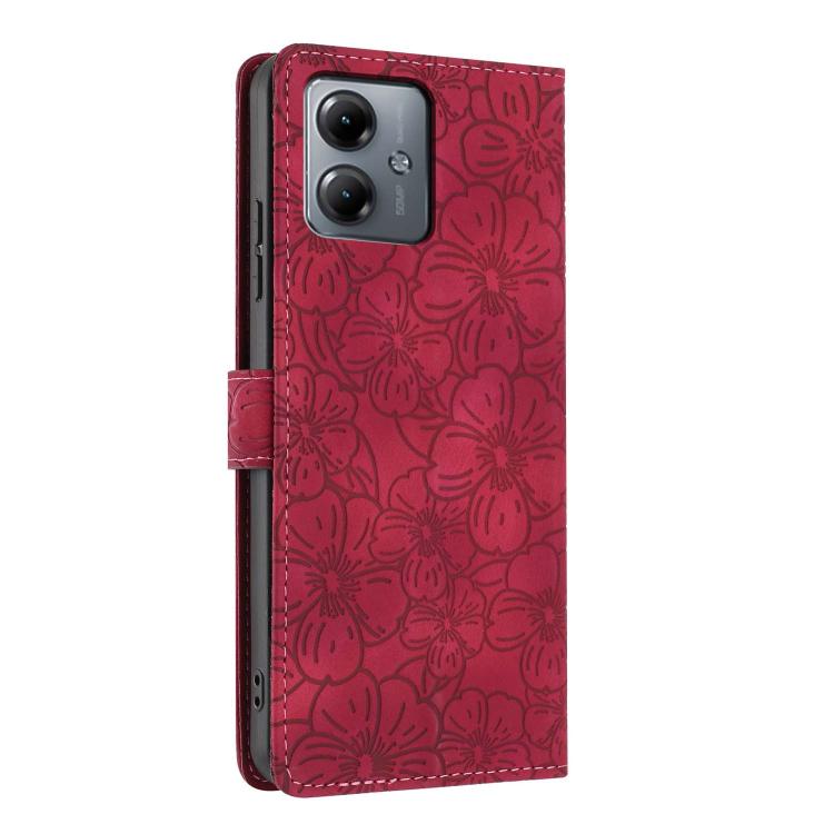 For Motorola Moto G14 Cherry Blossoms Embossed Leather Phone Case