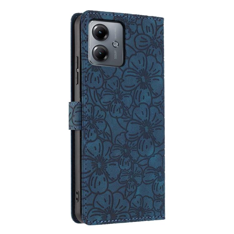 For Motorola Moto G14 Cherry Blossoms Embossed Leather Phone Case