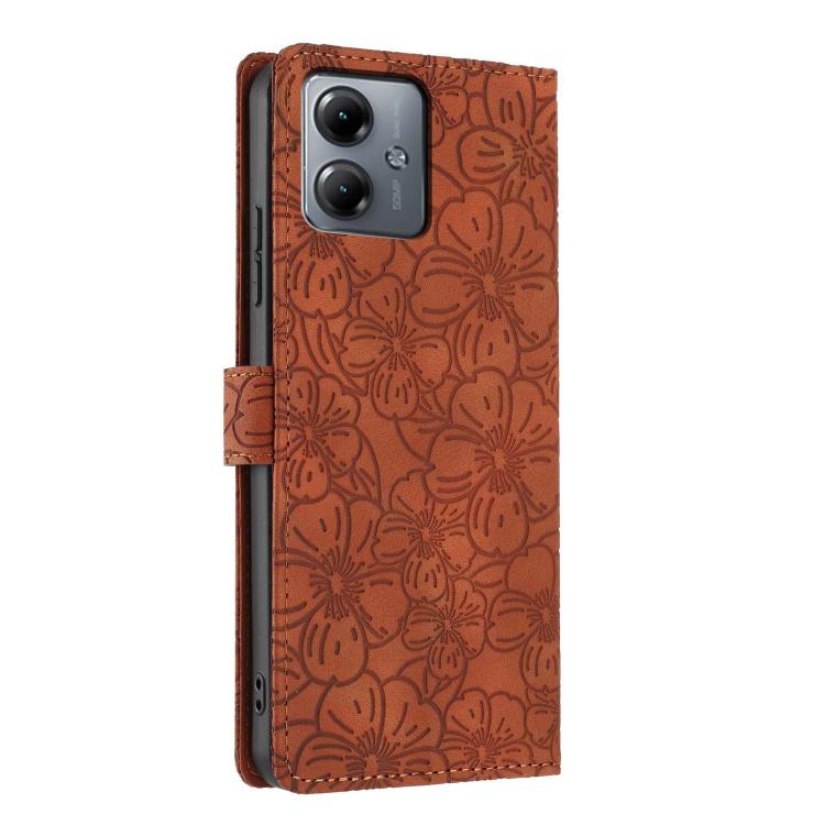 For Motorola Moto G14 Cherry Blossoms Embossed Leather Phone Case