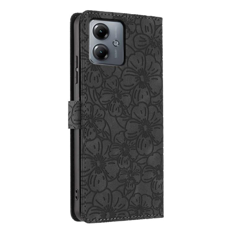 For Motorola Moto G14 Cherry Blossoms Embossed Leather Phone Case