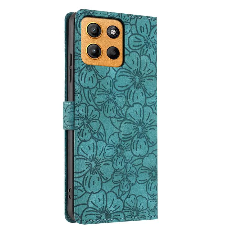 For Motorola Moto G15 Cherry Blossoms Embossed Leather Phone Case