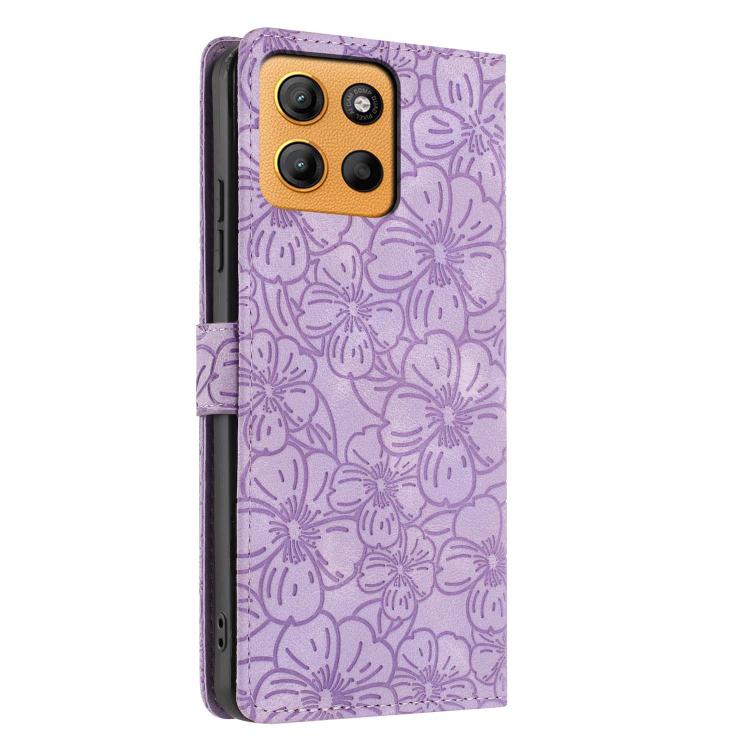 For Motorola Moto G15 Cherry Blossoms Embossed Leather Phone Case