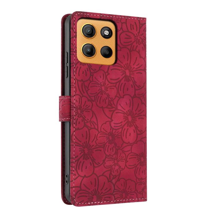 For Motorola Moto G15 Cherry Blossoms Embossed Leather Phone Case