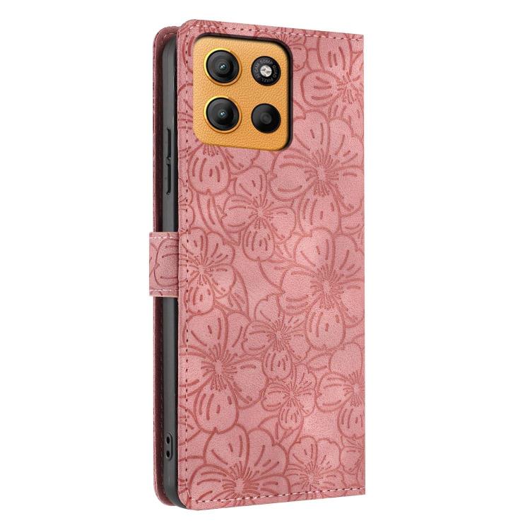 For Motorola Moto G15 Cherry Blossoms Embossed Leather Phone Case