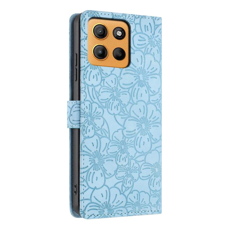 For Motorola Moto G15 Cherry Blossoms Embossed Leather Phone Case