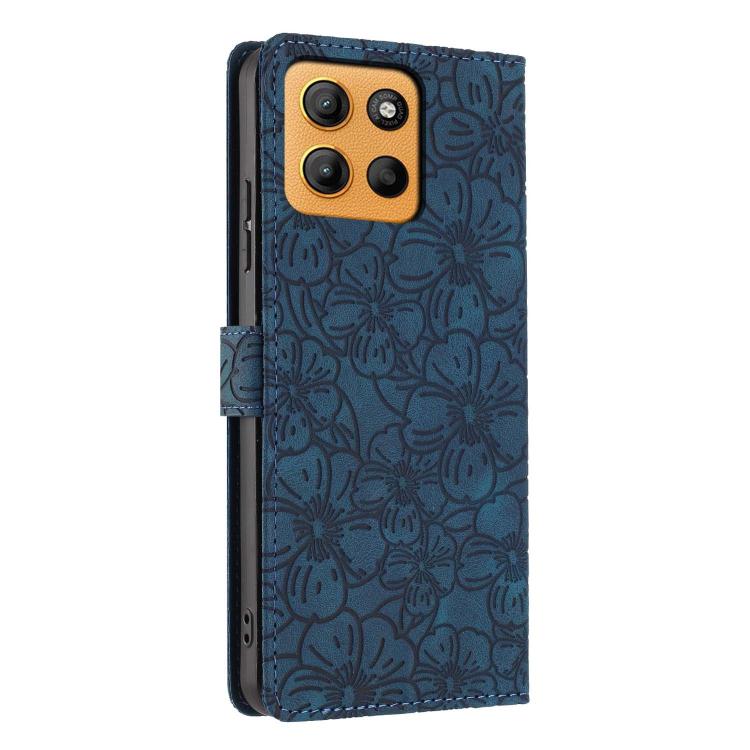 For Motorola Moto G15 Cherry Blossoms Embossed Leather Phone Case