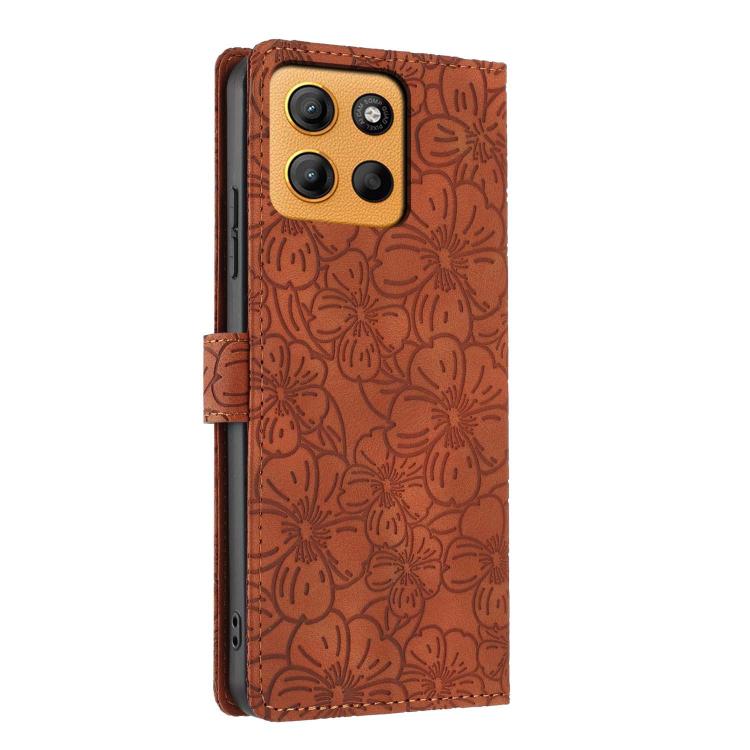 For Motorola Moto G15 Cherry Blossoms Embossed Leather Phone Case