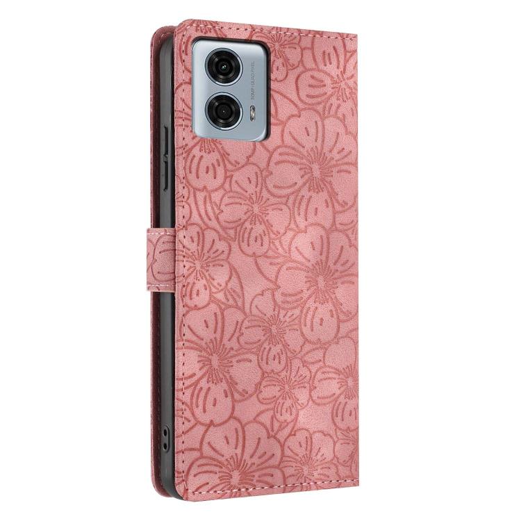 For Motorola Moto G24 Power Cherry Blossoms Embossed Leather Phone Case