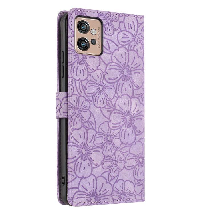 For Motorola Moto G32 Cherry Blossoms Embossed Leather Phone Case