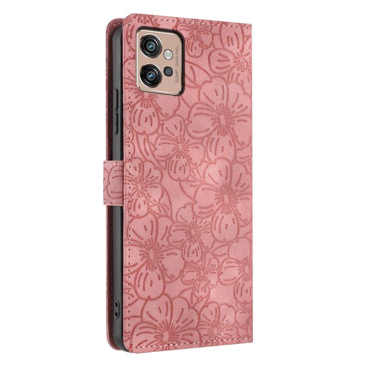 For Motorola Moto G32 Cherry Blossoms Embossed Leather Phone Case