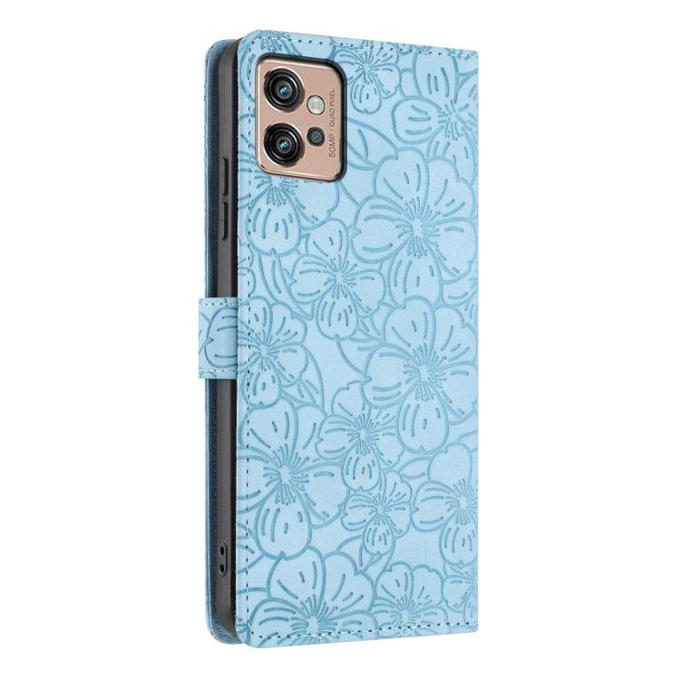 For Motorola Moto G32 Cherry Blossoms Embossed Leather Phone Case