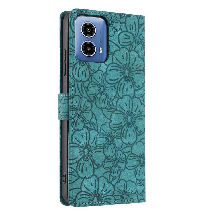For Motorola Moto G34 Cherry Blossoms Embossed Leather Phone Case