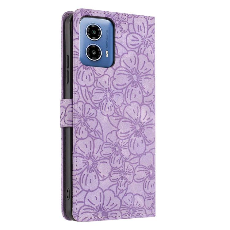 For Motorola Moto G34 Cherry Blossoms Embossed Leather Phone Case