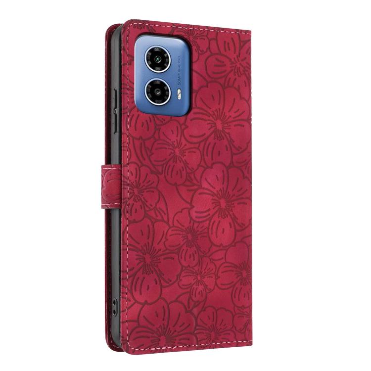For Motorola Moto G34 Cherry Blossoms Embossed Leather Phone Case