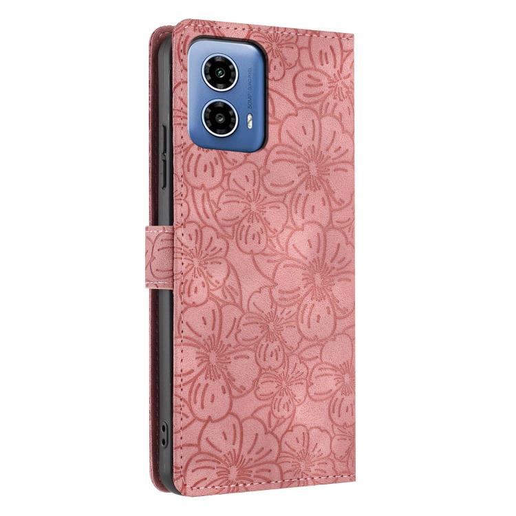 For Motorola Moto G34 Cherry Blossoms Embossed Leather Phone Case