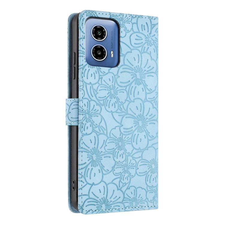 For Motorola Moto G34 Cherry Blossoms Embossed Leather Phone Case