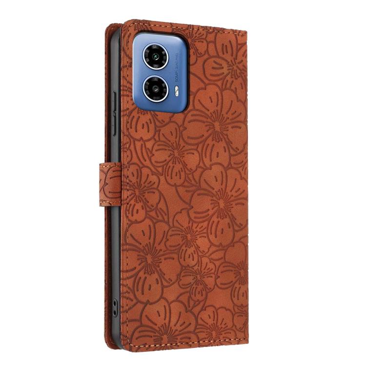 For Motorola Moto G34 Cherry Blossoms Embossed Leather Phone Case