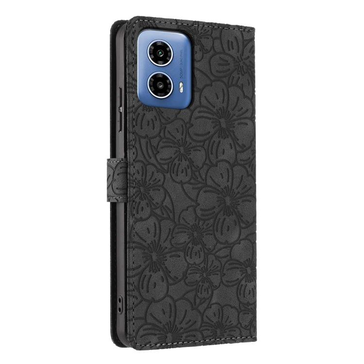 For Motorola Moto G34 Cherry Blossoms Embossed Leather Phone Case