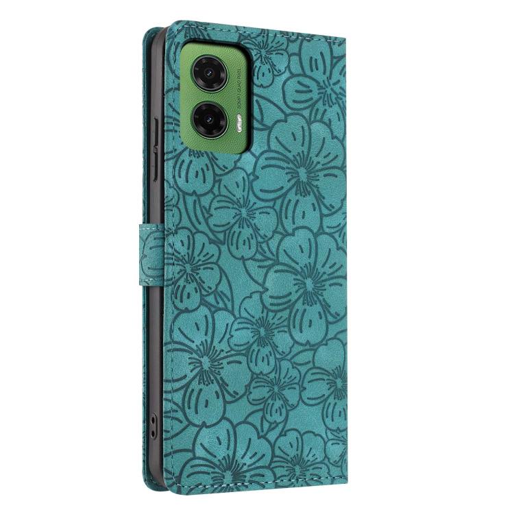 For Motorola Moto G35 Cherry Blossoms Embossed Leather Phone Case