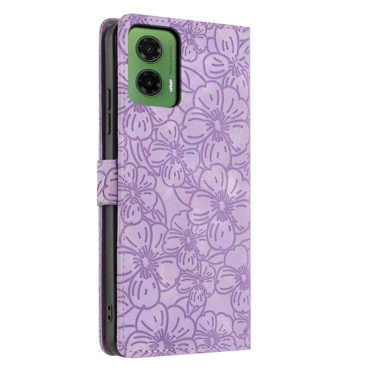 For Motorola Moto G35 Cherry Blossoms Embossed Leather Phone Case
