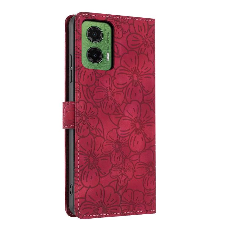 For Motorola Moto G35 Cherry Blossoms Embossed Leather Phone Case