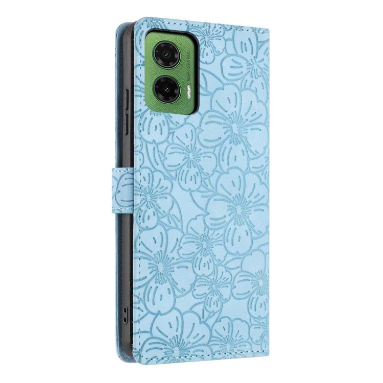 For Motorola Moto G35 Cherry Blossoms Embossed Leather Phone Case