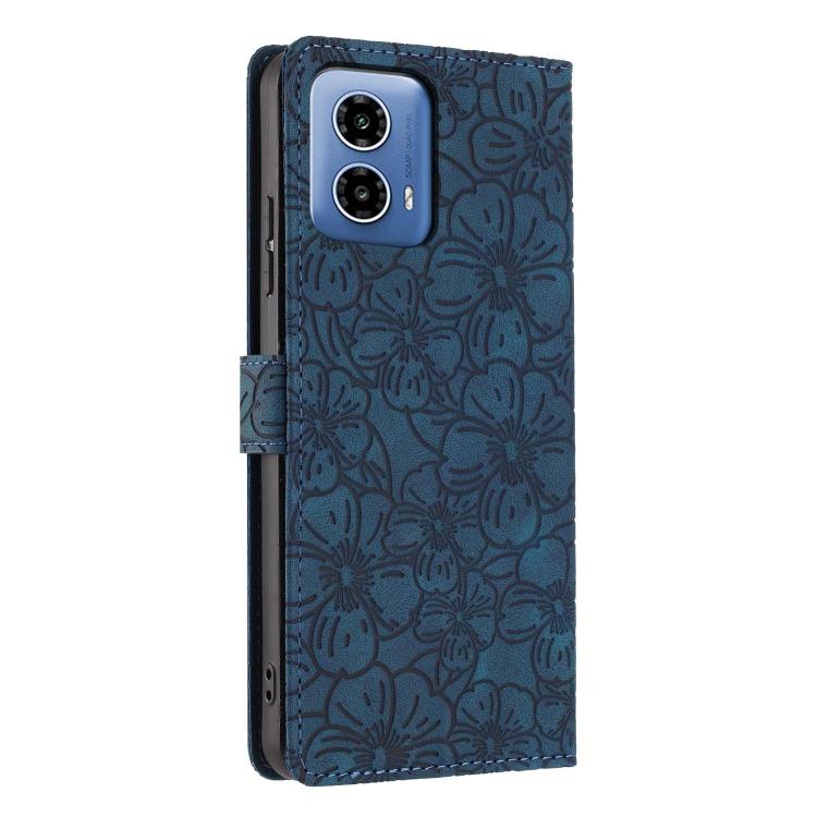 For Motorola Moto G35 Cherry Blossoms Embossed Leather Phone Case