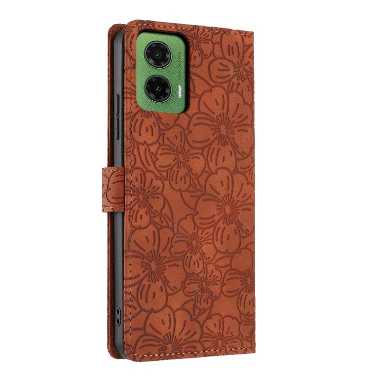 For Motorola Moto G35 Cherry Blossoms Embossed Leather Phone Case