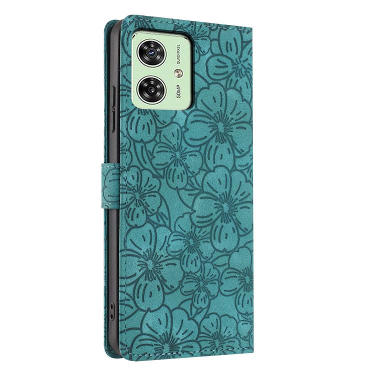 For Motorola Moto G54 Cherry Blossoms Embossed Leather Phone Case