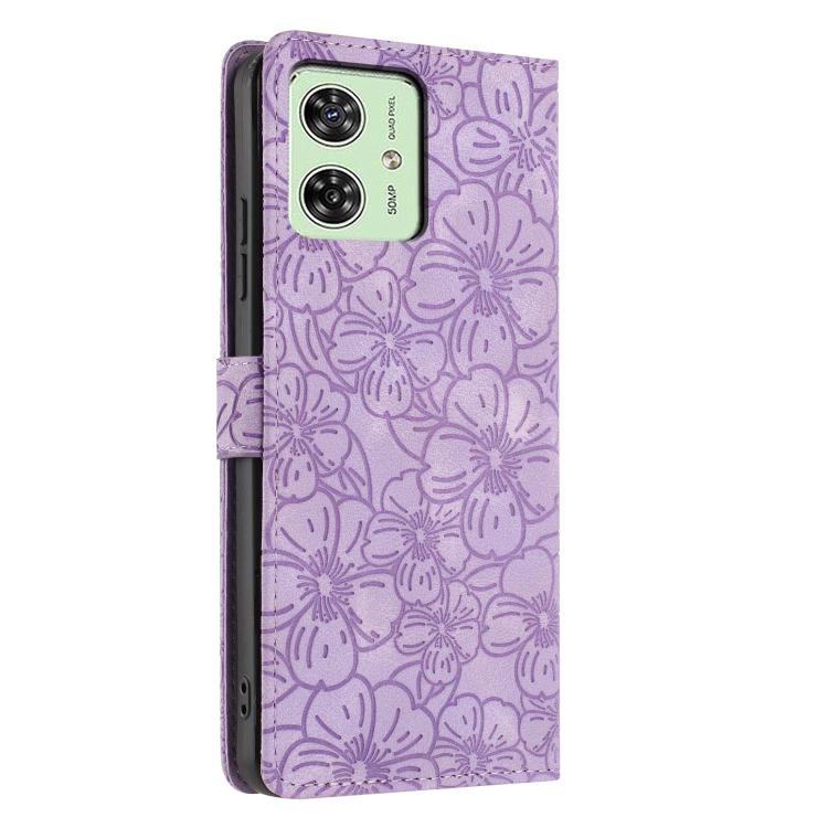 For Motorola Moto G54 Cherry Blossoms Embossed Leather Phone Case