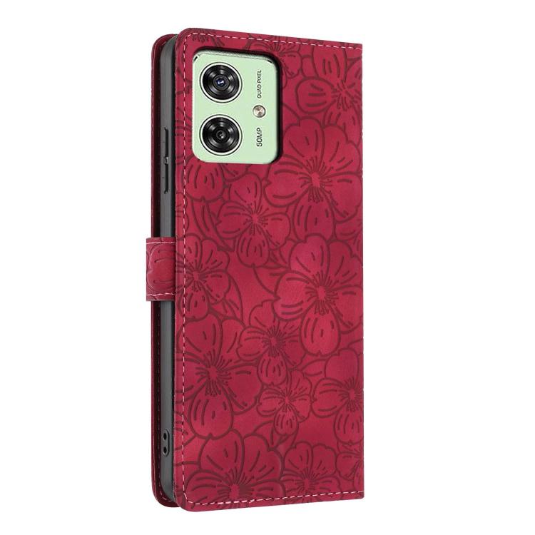 For Motorola Moto G54 Cherry Blossoms Embossed Leather Phone Case