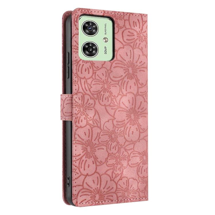 For Motorola Moto G54 Cherry Blossoms Embossed Leather Phone Case