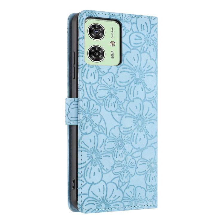For Motorola Moto G54 Cherry Blossoms Embossed Leather Phone Case