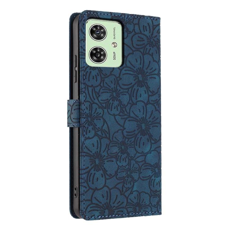 For Motorola Moto G54 Cherry Blossoms Embossed Leather Phone Case