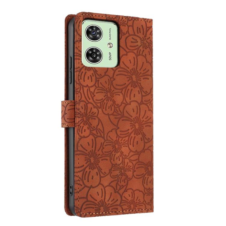 For Motorola Moto G54 Cherry Blossoms Embossed Leather Phone Case