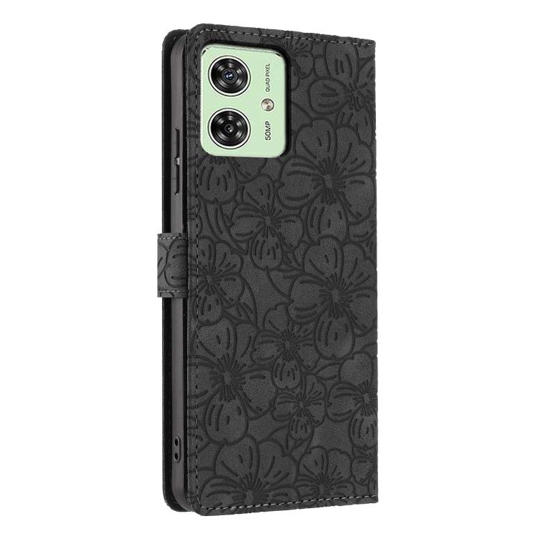 For Motorola Moto G54 Cherry Blossoms Embossed Leather Phone Case