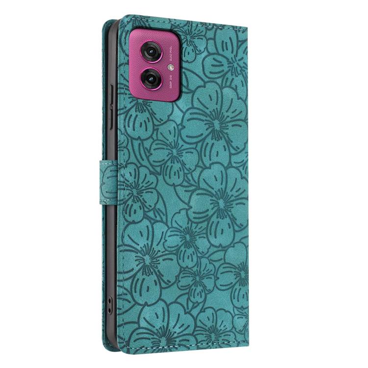 For Motorola Moto G55 Cherry Blossoms Embossed Leather Phone Case