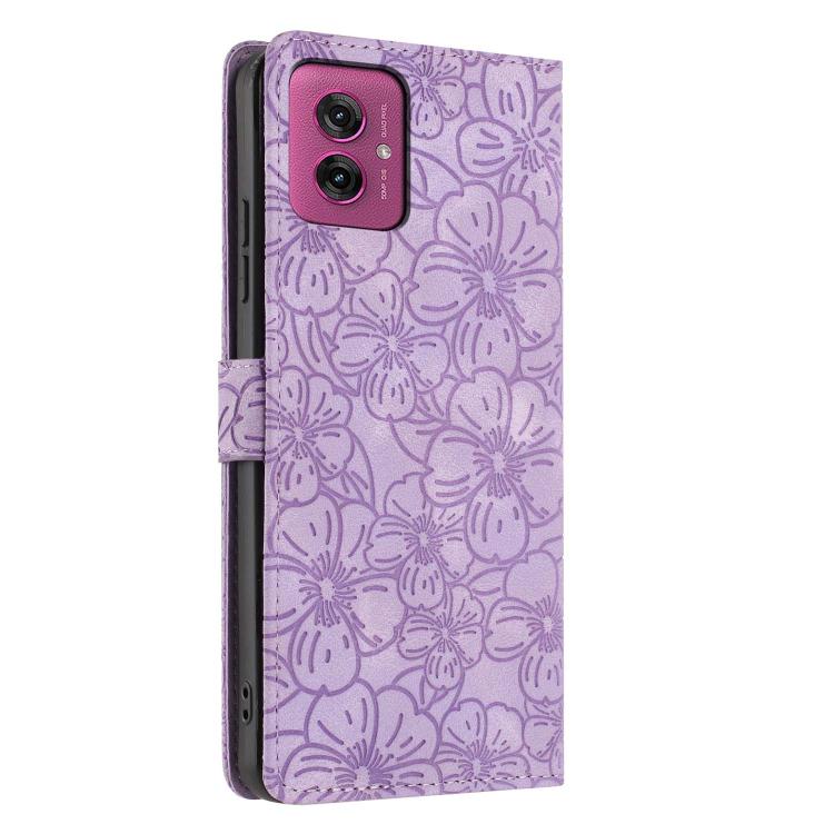 For Motorola Moto G55 Cherry Blossoms Embossed Leather Phone Case