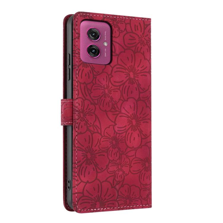 For Motorola Moto G55 Cherry Blossoms Embossed Leather Phone Case