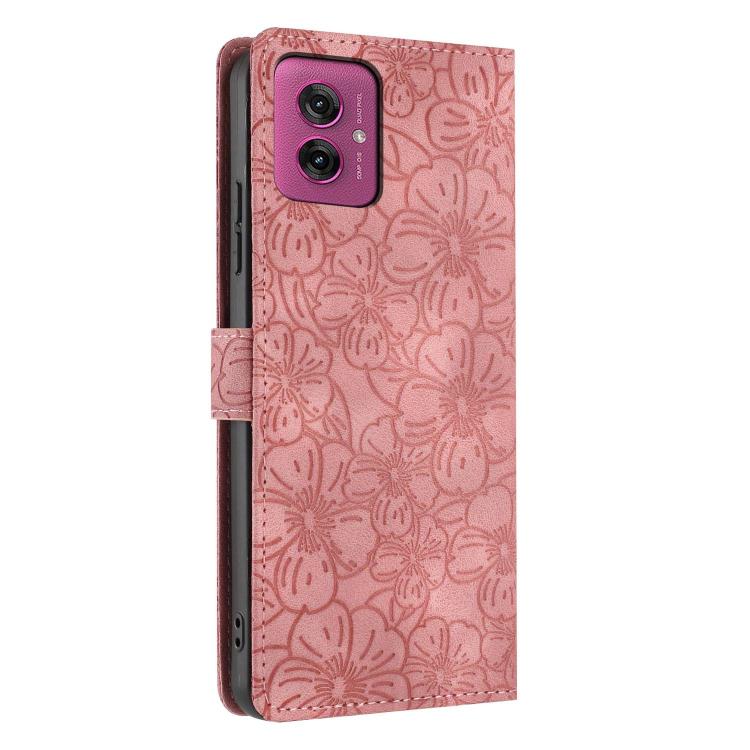 For Motorola Moto G55 Cherry Blossoms Embossed Leather Phone Case