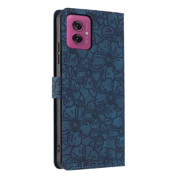 For Motorola Moto G55 Cherry Blossoms Embossed Leather Phone Case